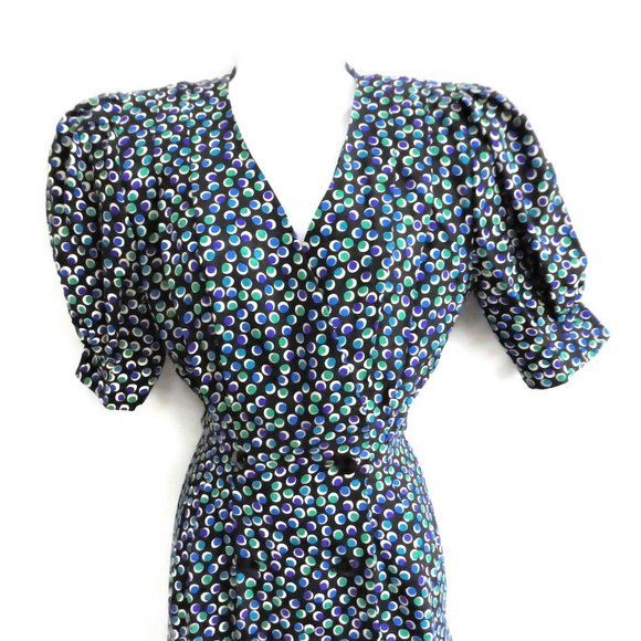 SiLK Adrianna Papell Dress Pure Silk Wrap Puff Sleeves Double Breasted Belted S - Picture 8 of 11